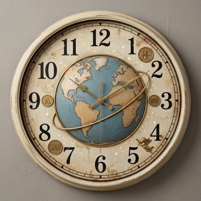 World Map Glass Wall Clock 51cm Silent Quartz Modern Decor