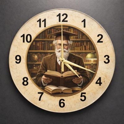 Scholar Library Glass Wall Clock 38cm Silent Quartz Decor