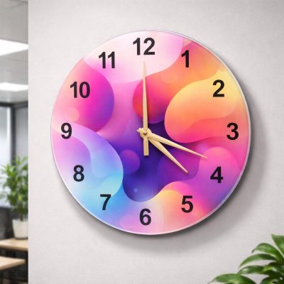 Abstract Color Glass Wall Clock 36cm Silent Quartz Decor