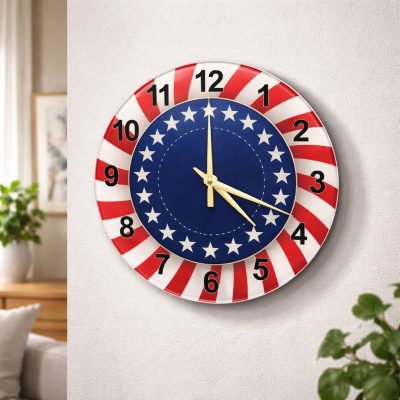 Stars Stripe Glass Wall Clock 51cm Silent Quartz Decor
