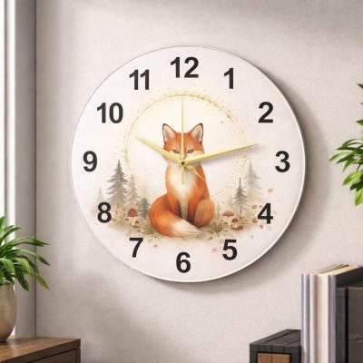 Fox Forest Glass Wall Clock 51cm Silent Quartz Decor