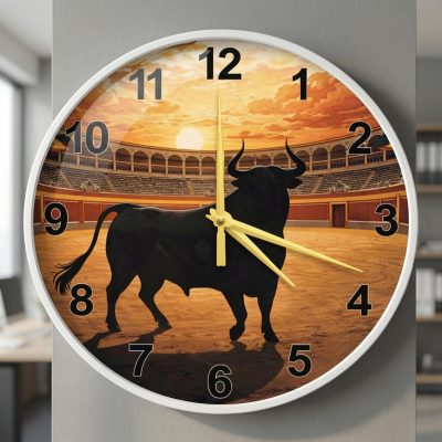 Bull Arena Glass Wall Clock 51cm Silent Quartz Decor