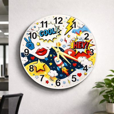 Pop Art Glass Wall Clock 51cm Silent Quartz Decor