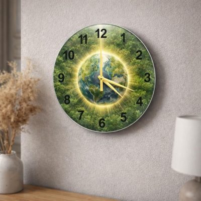 Earth Forest Glass Wall Clock 36cm Silent Quartz Decor