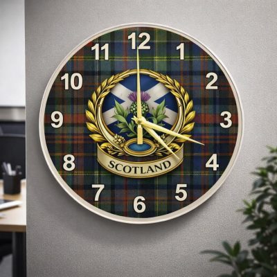 Scotland Crest Glass Wall Clock 51cm Silent Quartz Decor