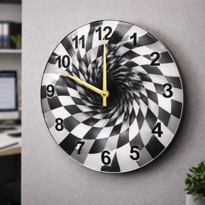 Optical Spiral Glass Wall Clock 36cm Silent Quartz Decor