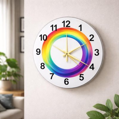 Rainbow Ring Glass Wall Clock 26cm Silent Quartz Decor