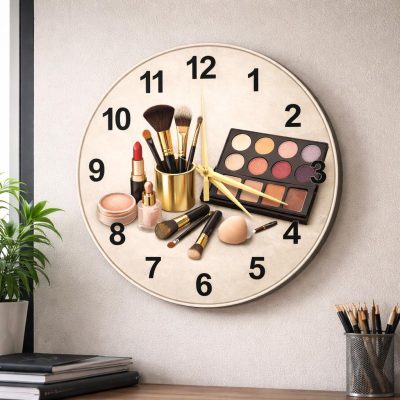 Makeup Glass Wall Clock 26cm Silent Quartz Decor