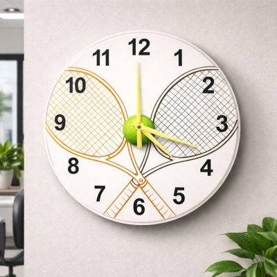 Tennis Racket Glass Wall Clock 40cm Silent Quartz Decor
